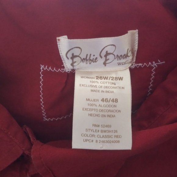 Bobbie Brooks Red Moose Stitching Long Sleeve Button Front Shirt Women's 26/28W - Picture 3 of 5